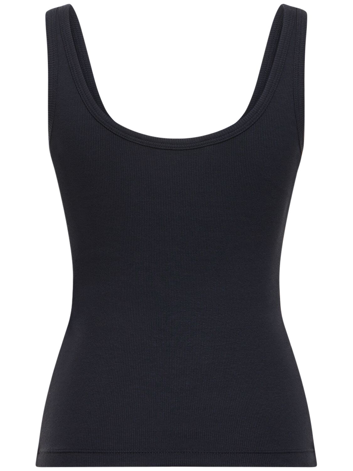 Shop Valentino Cotton Ribbed Jersey Logo Tank Top In Navy