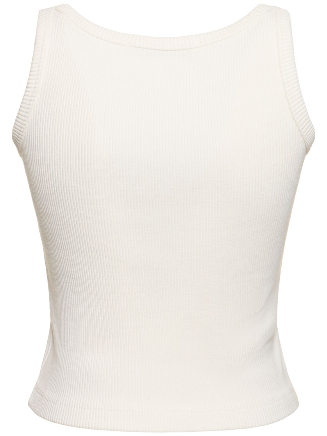 Shop Alessandra Rich Ribbed Jersey Sleeveless Top W/ Patch In White
