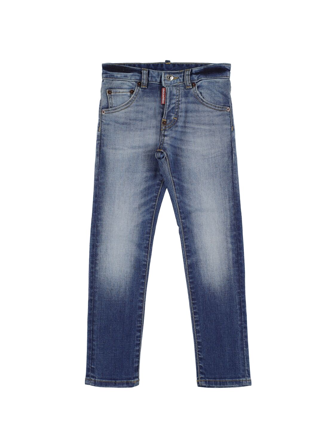 Dsquared2 Kids' Washed Stretch Cotton Denim Jeans In Blue