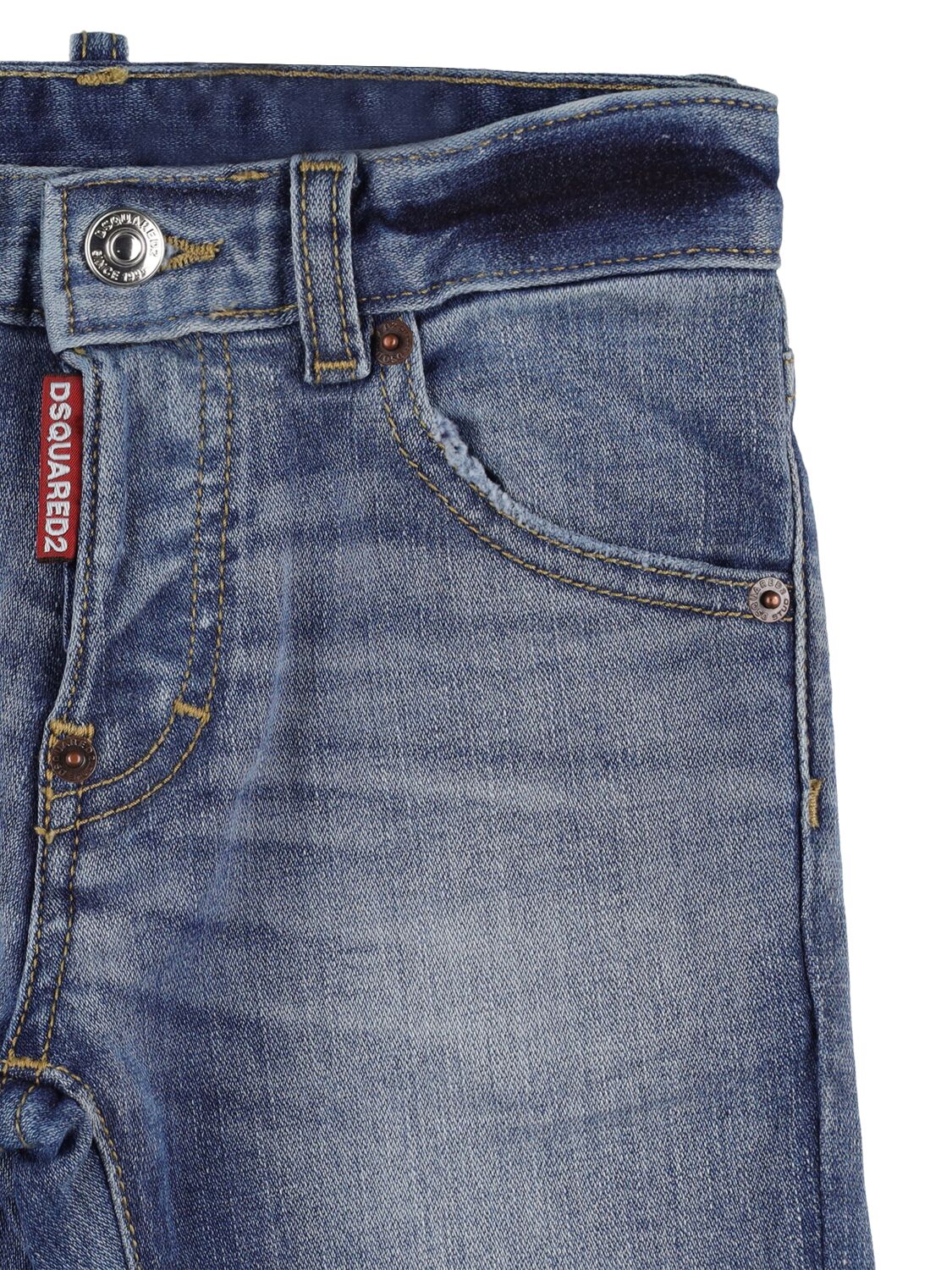 Shop Dsquared2 Washed Stretch Cotton Denim Jeans In Blue
