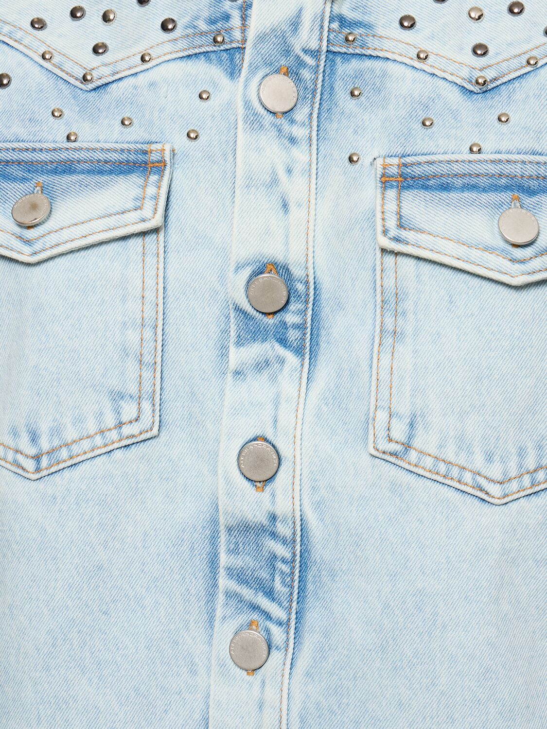 Shop Alessandra Rich Denim Jacket W/ Studs In Light Blue