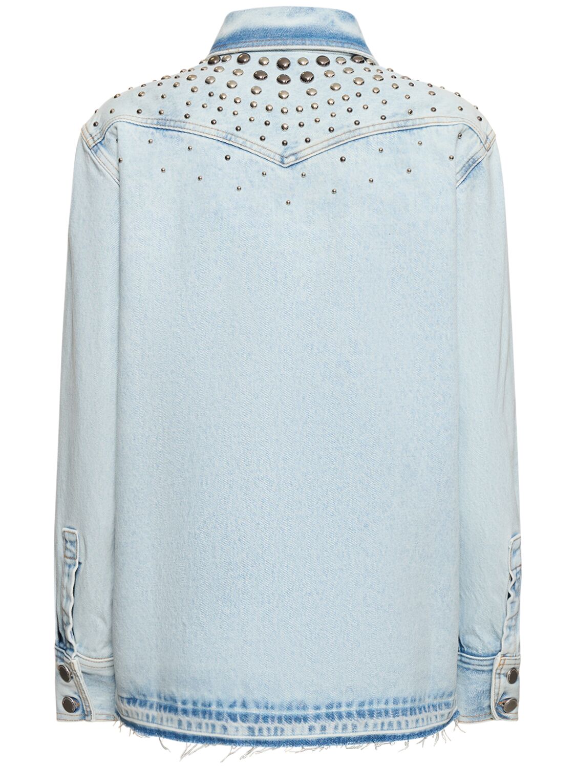 Shop Alessandra Rich Denim Jacket W/ Studs In Light Blue