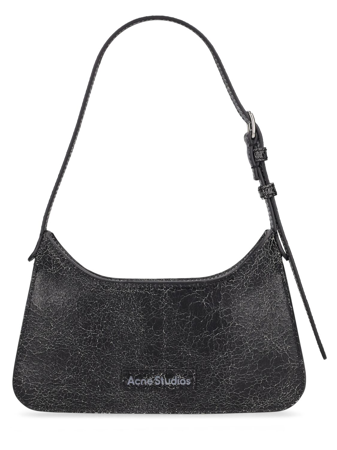 Acne Studios Micro Platt Crackle Leather Shoulder Bag In Black