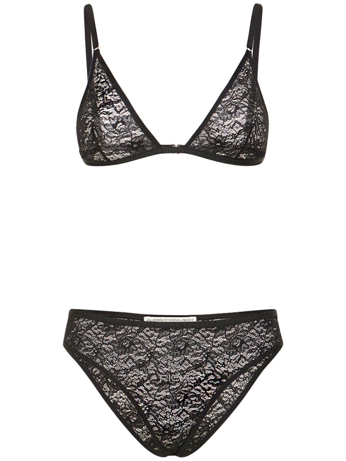 Alessandra Rich Stretch Lace Underwear Set W/ Hotfix In Black
