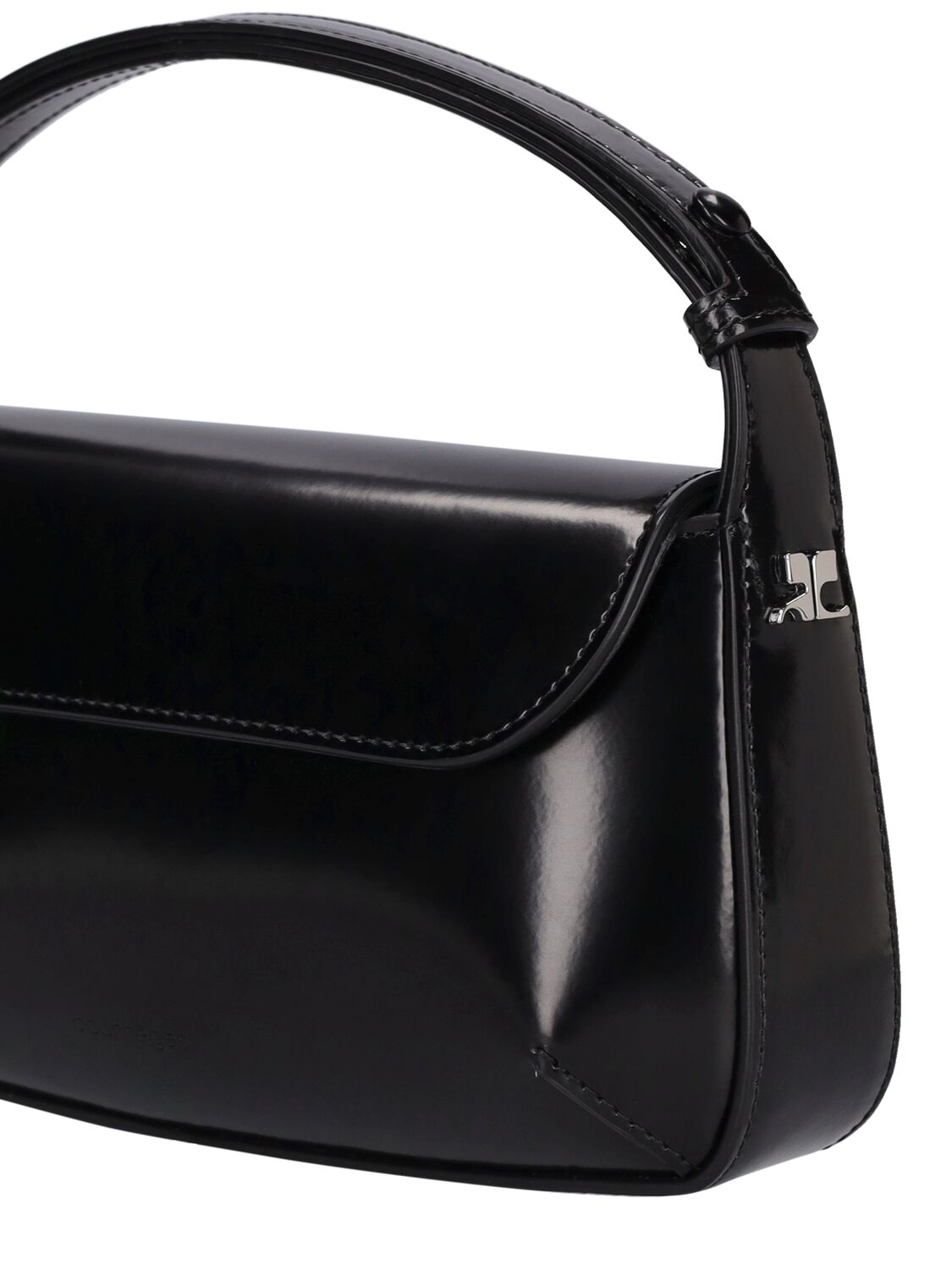 Shop Courrèges Sleek Leather Shoulder Bag In Black