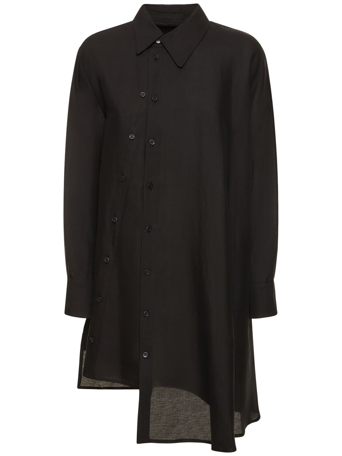 Yohji Yamamoto Gaberdine Asymmetric Buttoned Shirt In Black