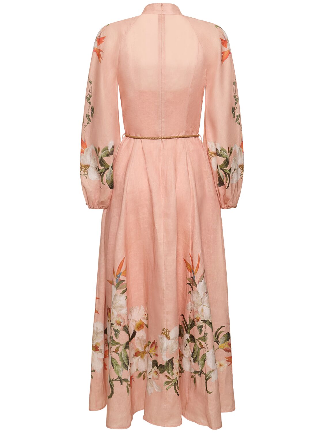 Shop Zimmermann Lexi Billow Linen Long Dress In Pink