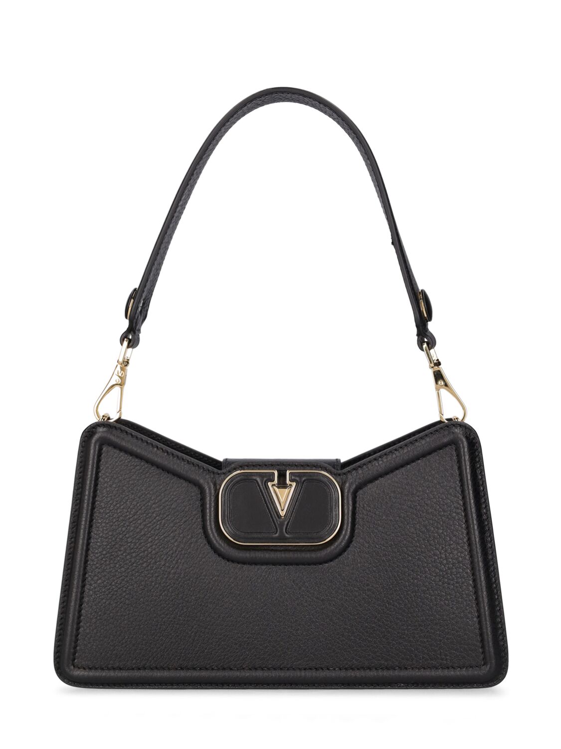 Valentino Garavani V Logo Leather Shoulder Bag In Black