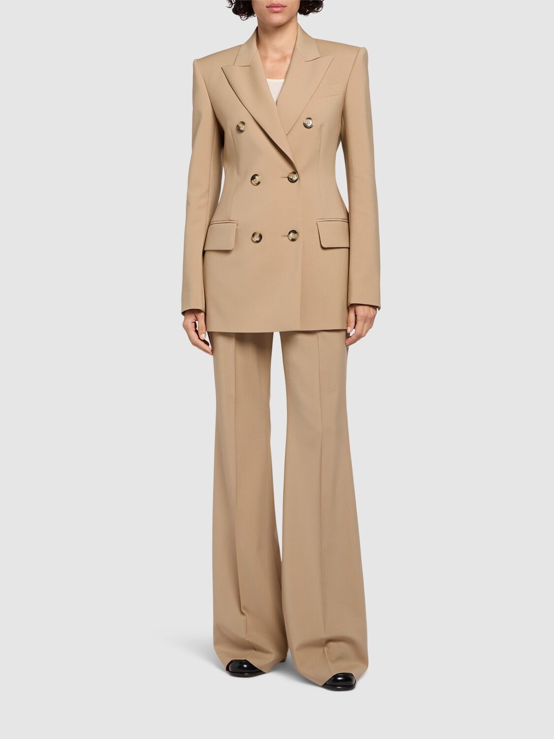 Sportmax Camel-coloured Double-breasted Jacket In Dark Beige