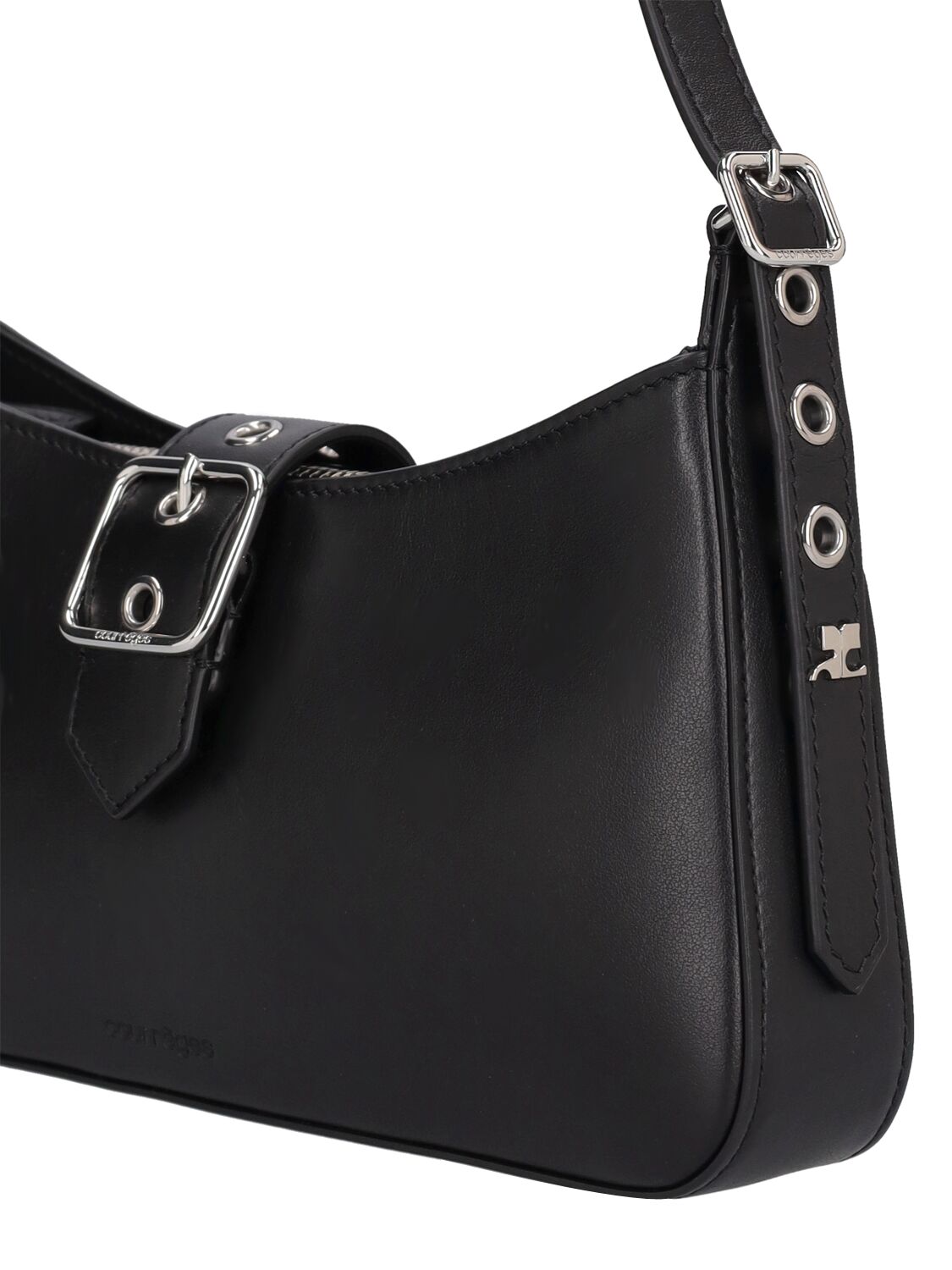 Shop Courrèges Gogo Used Leather Shoulder Bag In Black