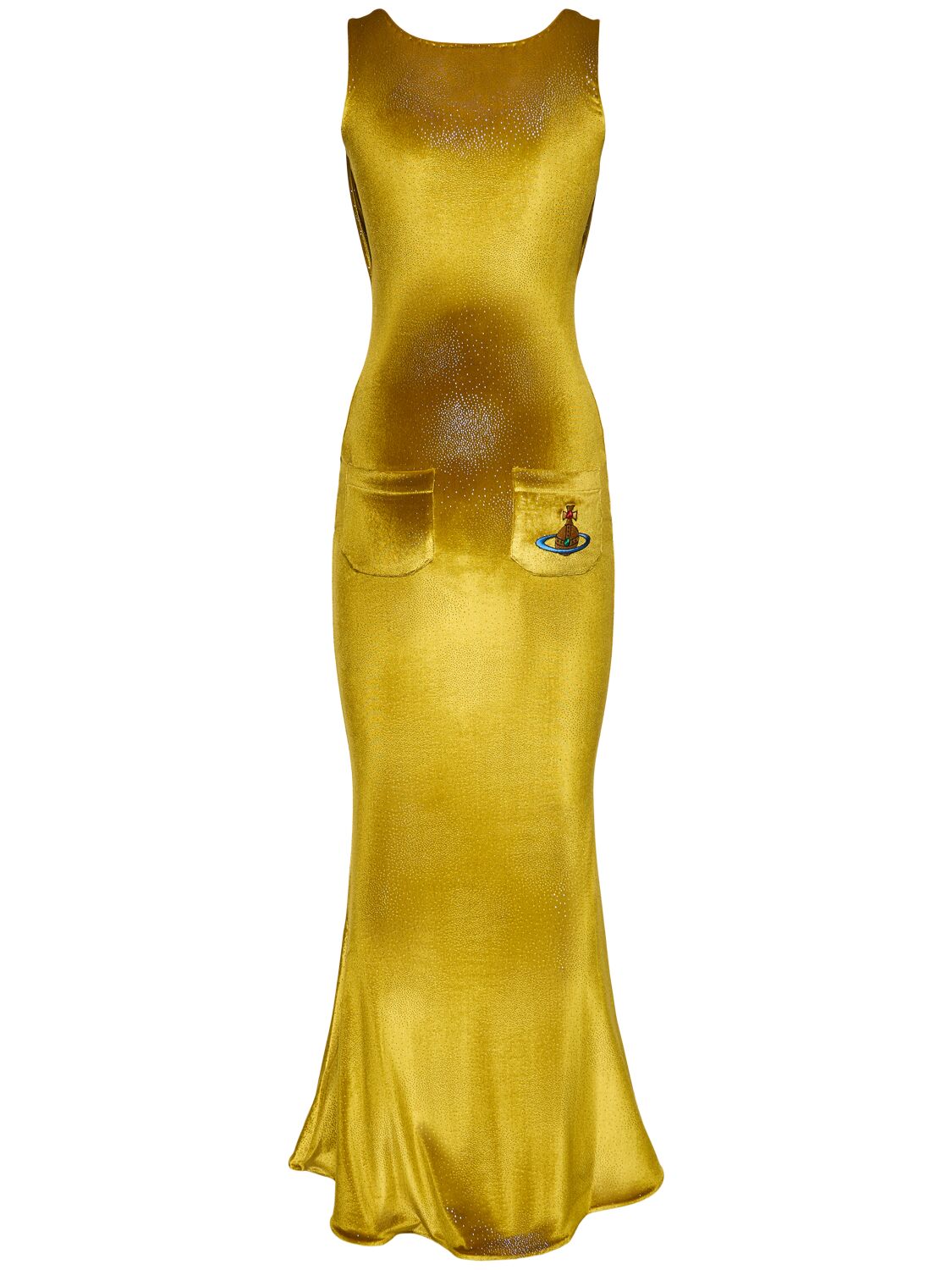 Shop Vivienne Westwood Liz Sleeveless Velvet Midi Dress In Yellow