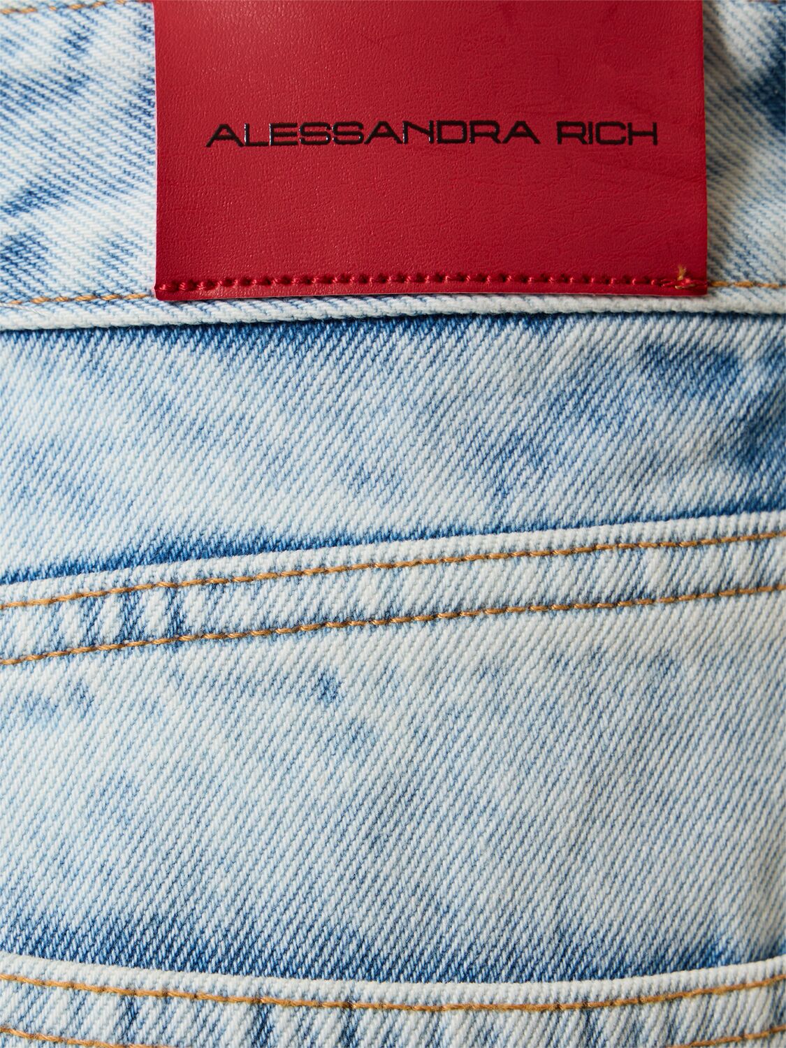 Shop Alessandra Rich Denim Wide Jeans W/ Studs In Light Blue