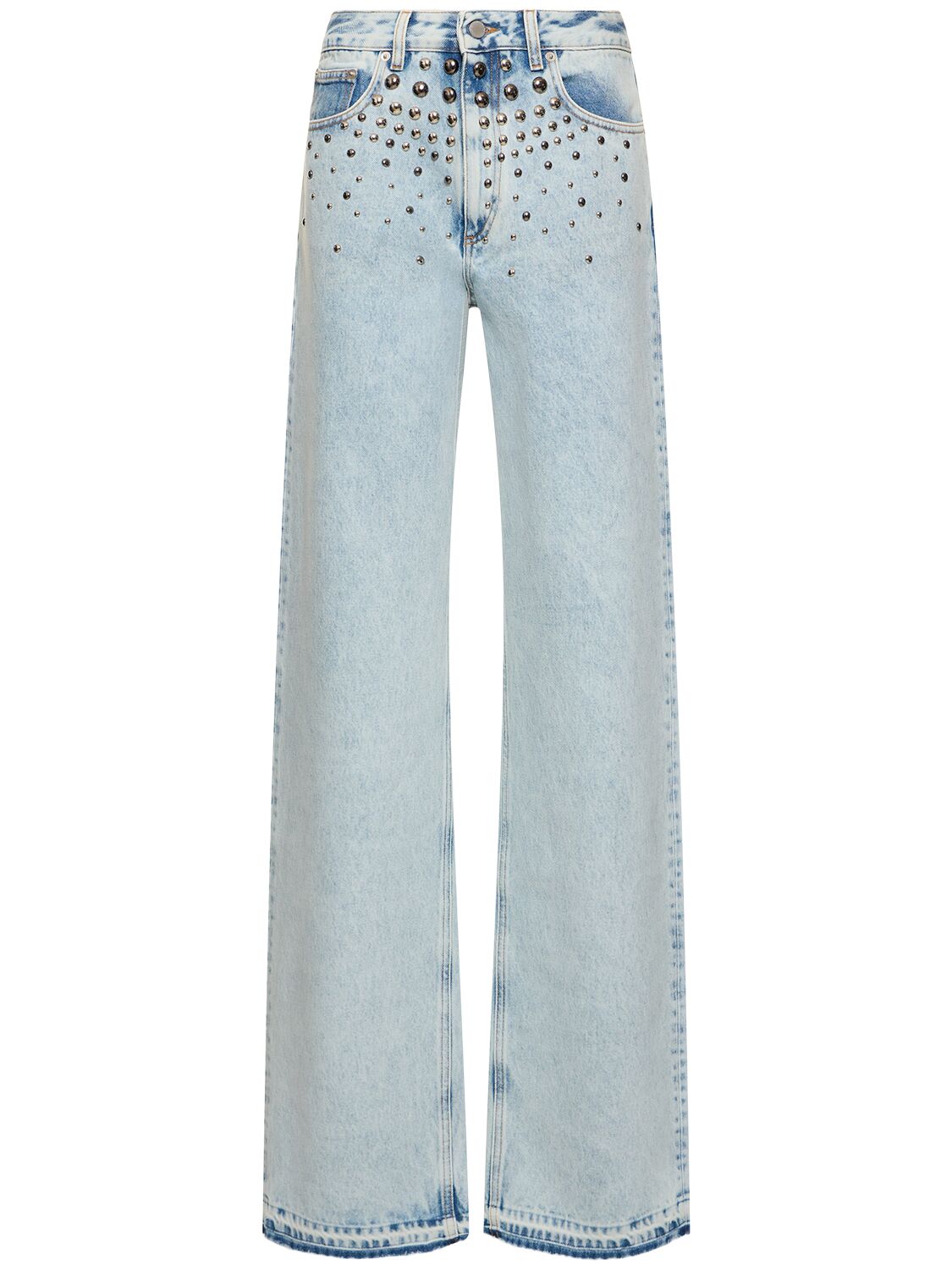 Alessandra Rich Denim Wide Jeans W/ Studs In Light Blue