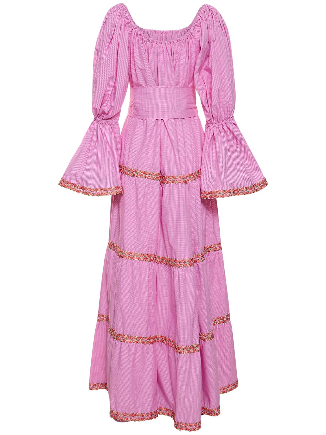 Shop Flora Sardalos Off-the-shoulder Cotton Long Dress In Pink