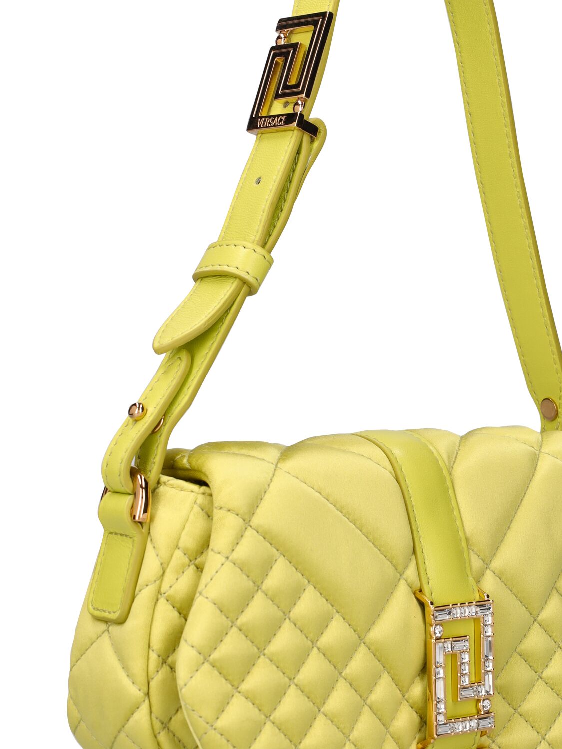 Shop Versace Mini Greca Goddess Padded Shoulder Bag In Yellow