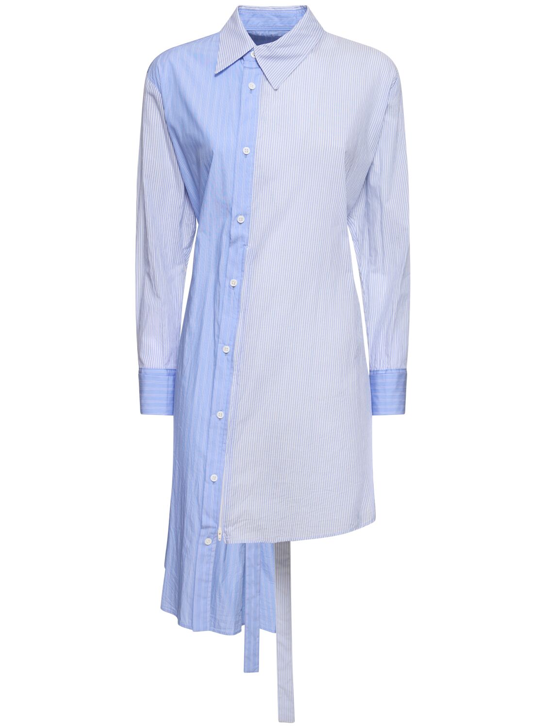 Yohji Yamamoto Striped Asymmetrical Cotton Shirt W/ Zip In Light Blue,white