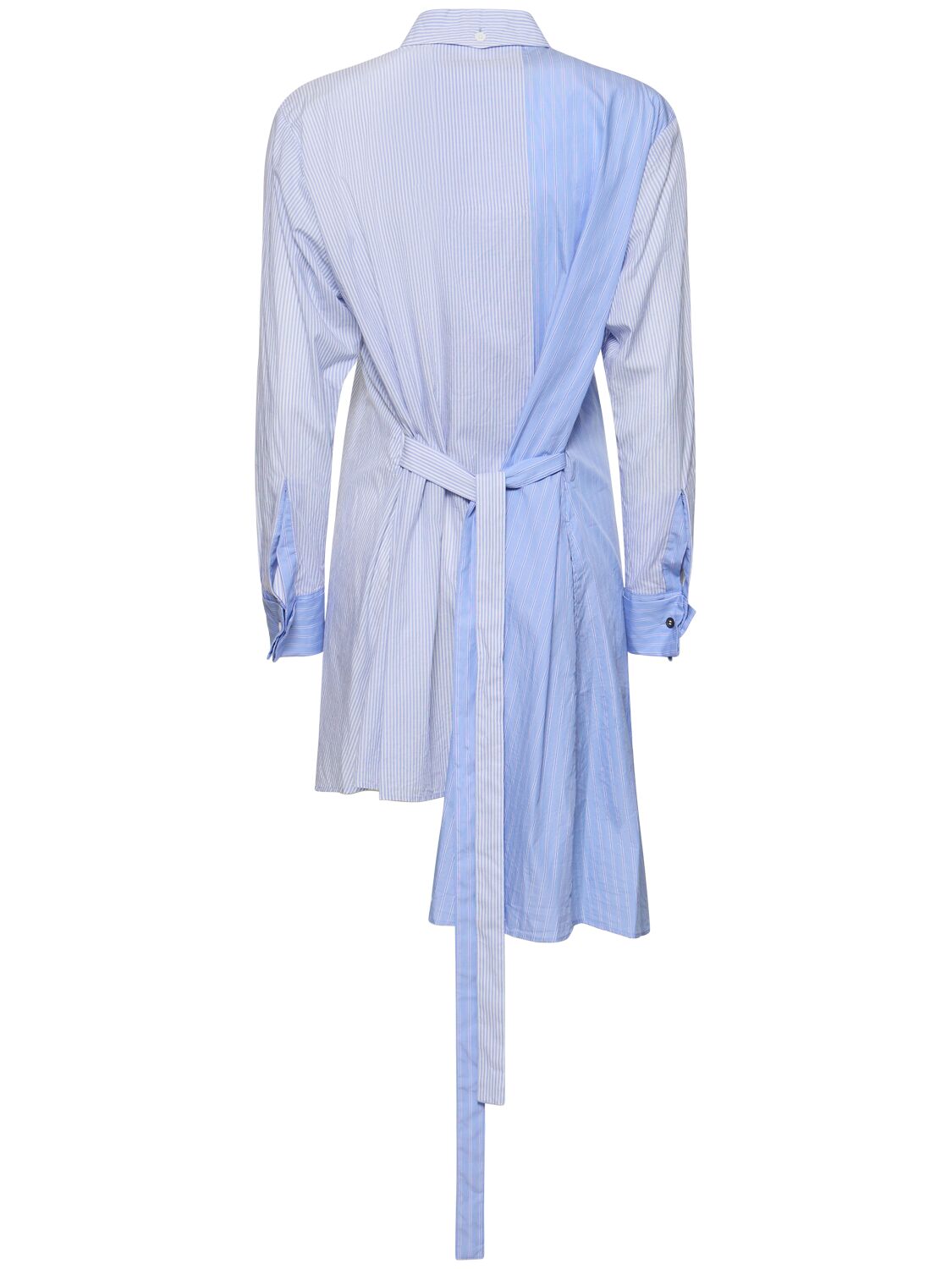 Shop Yohji Yamamoto Striped Asymmetrical Cotton Shirt W/ Zip In Light Blue,white