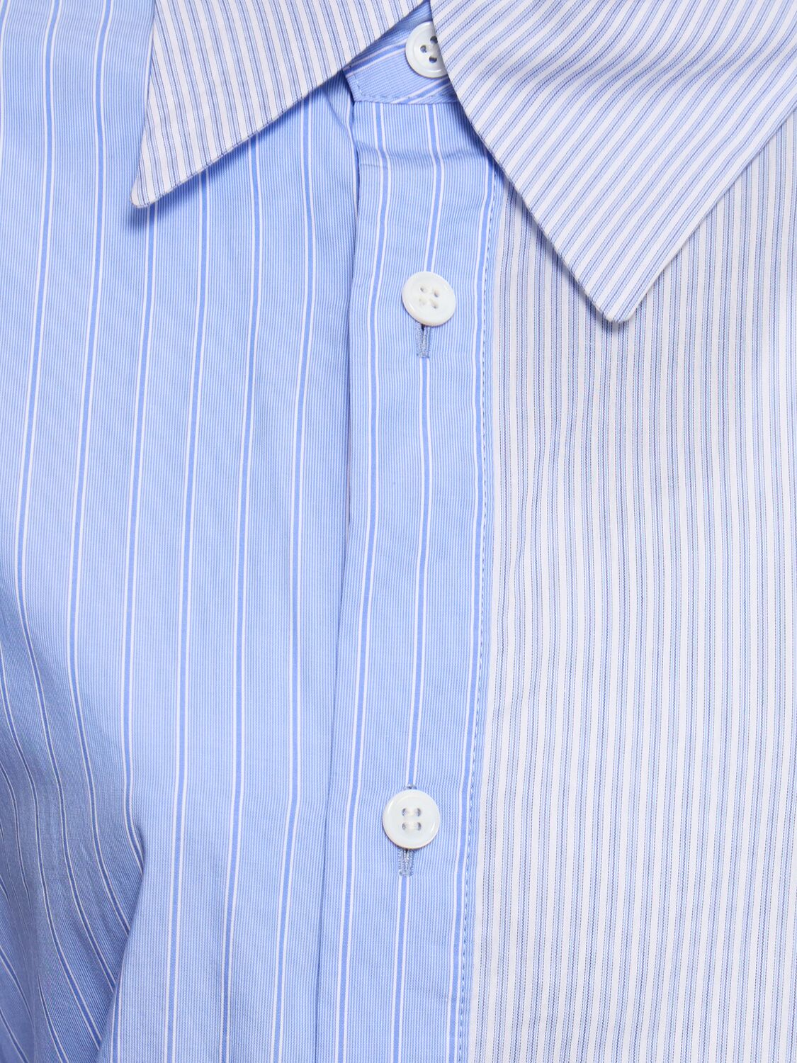 Yohji Yamamoto Striped Asymmetrical Cotton Shirt W/ Zip In Light Blue,white