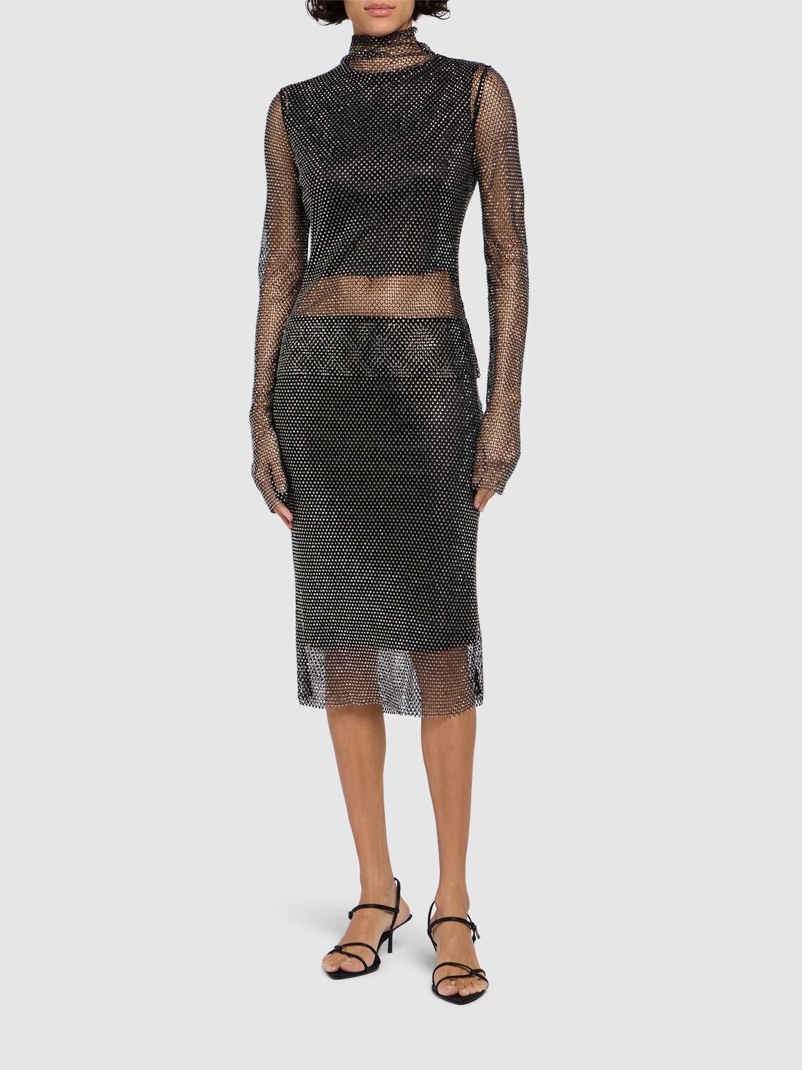 Shop Sportmax Zinnia Embellished Mesh Midi Skirt In Black