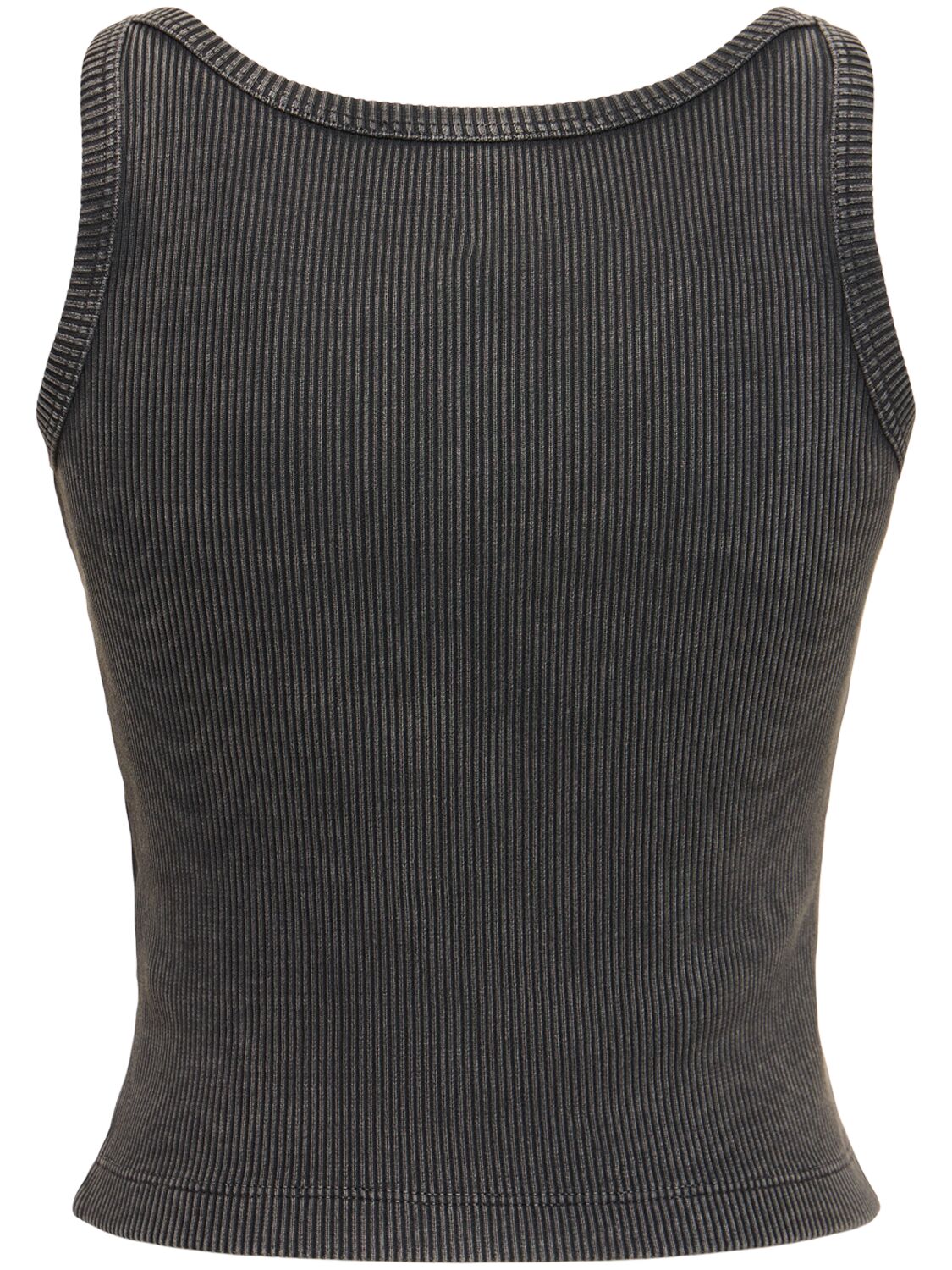 Shop Alessandra Rich Ribbed Jersey Sleeveless Top W/ Patch In Dark Grey