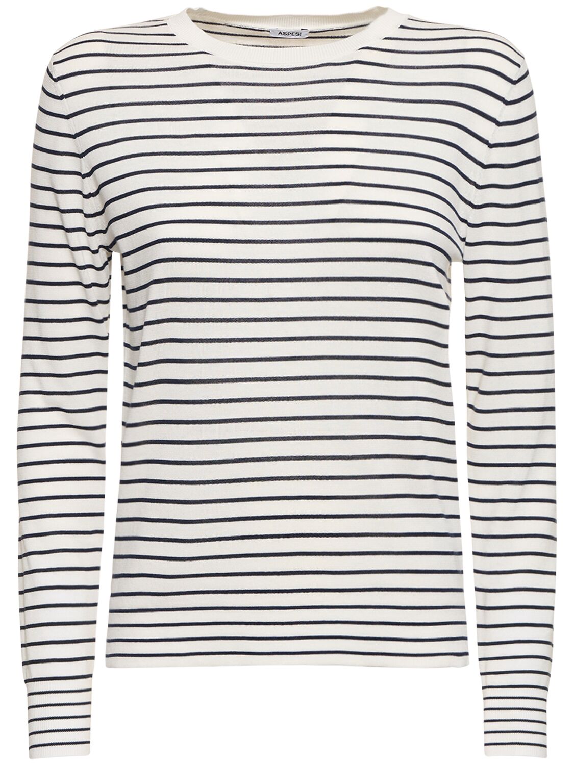 Aspesi Striped Cotton Long Sleeve T-shirt In White,blue