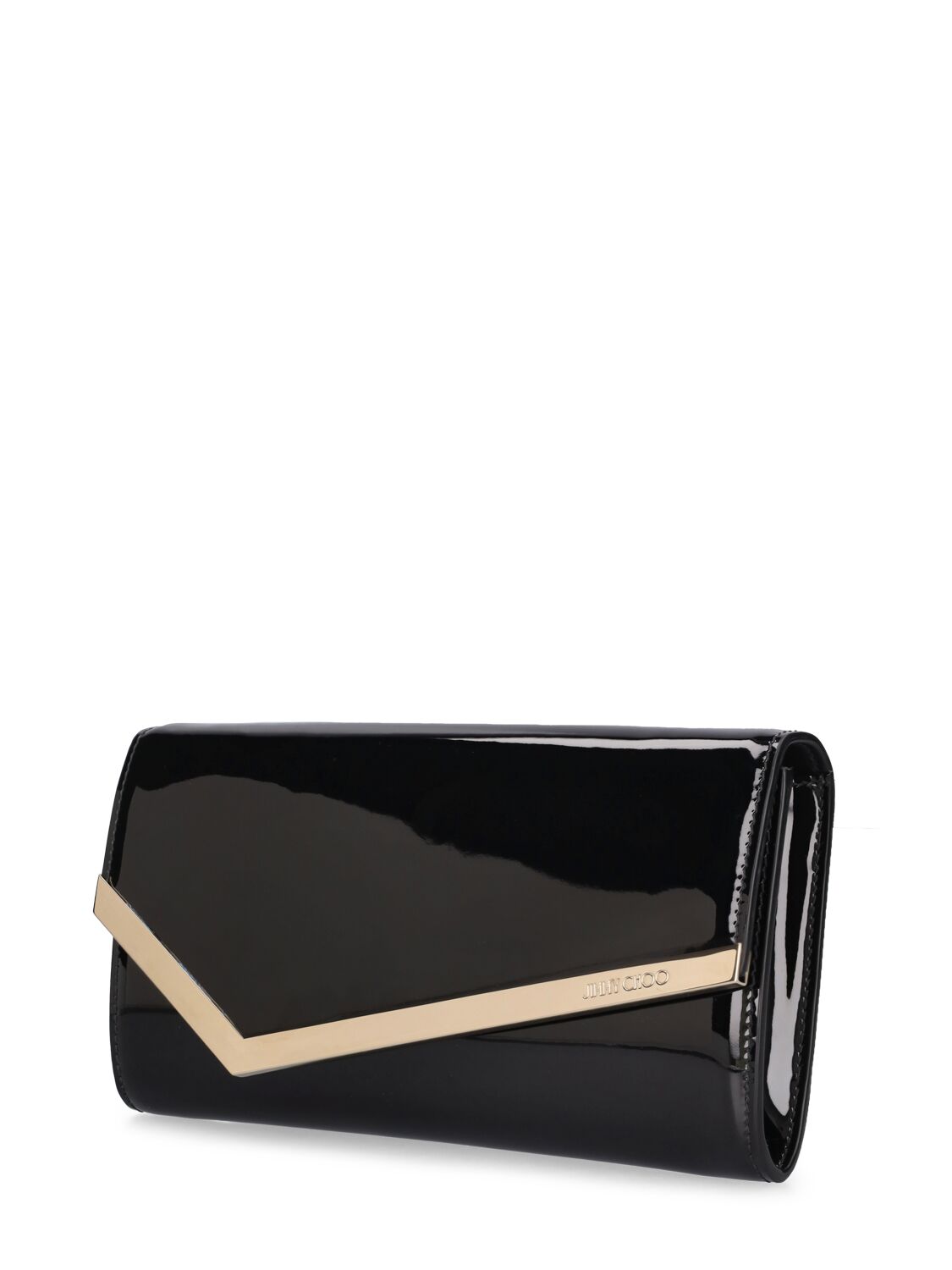 Shop Jimmy Choo Emmie Patent Leather Clutch In Black,gold