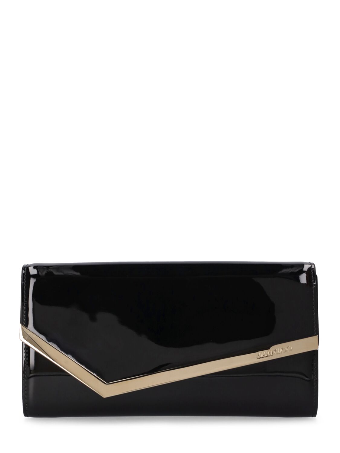 Jimmy Choo Emmie Patent Leather Clutch In Black,gold