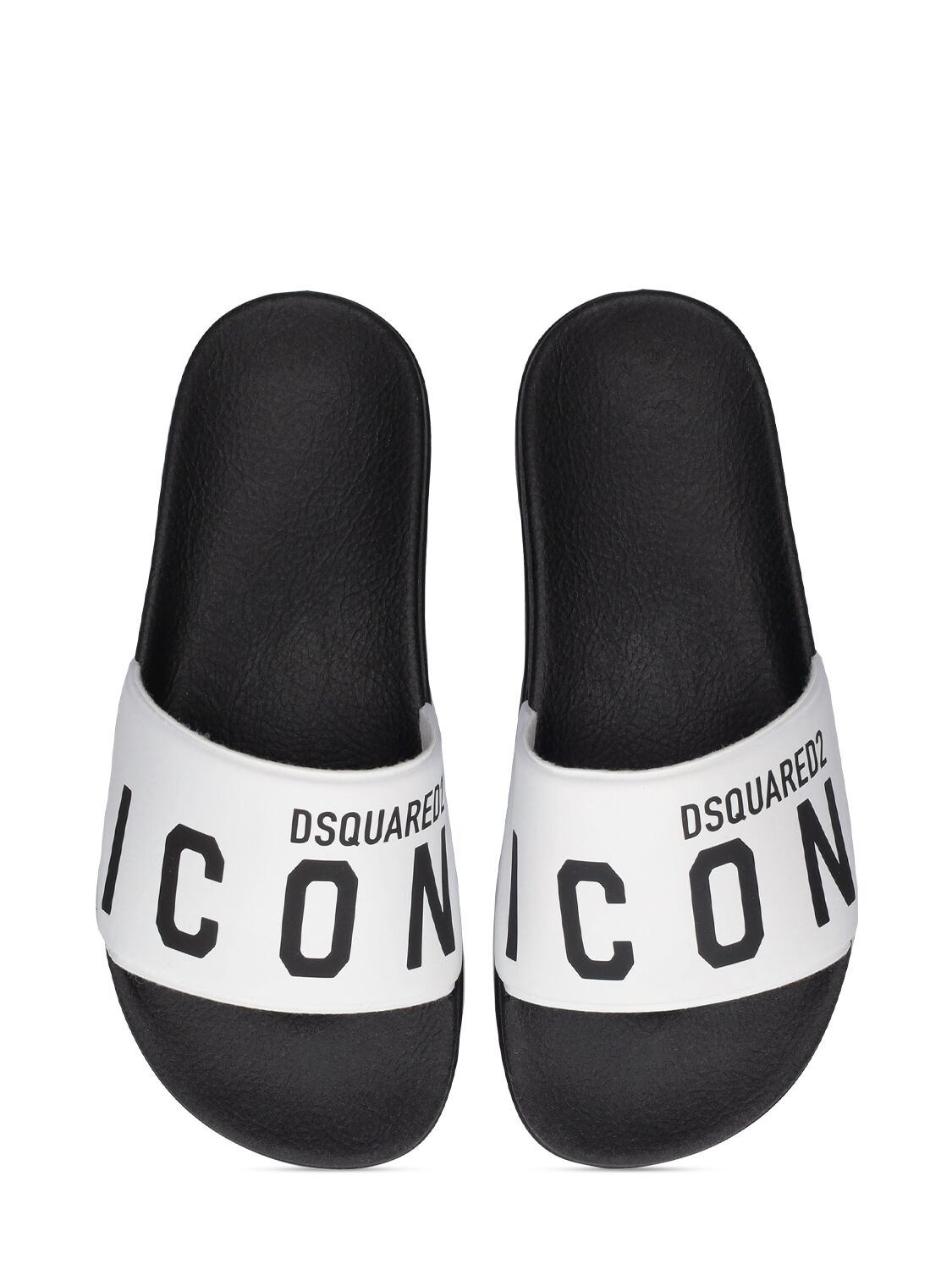 Shop Dsquared2 Logo Print Rubber Slide Sandals In White,black