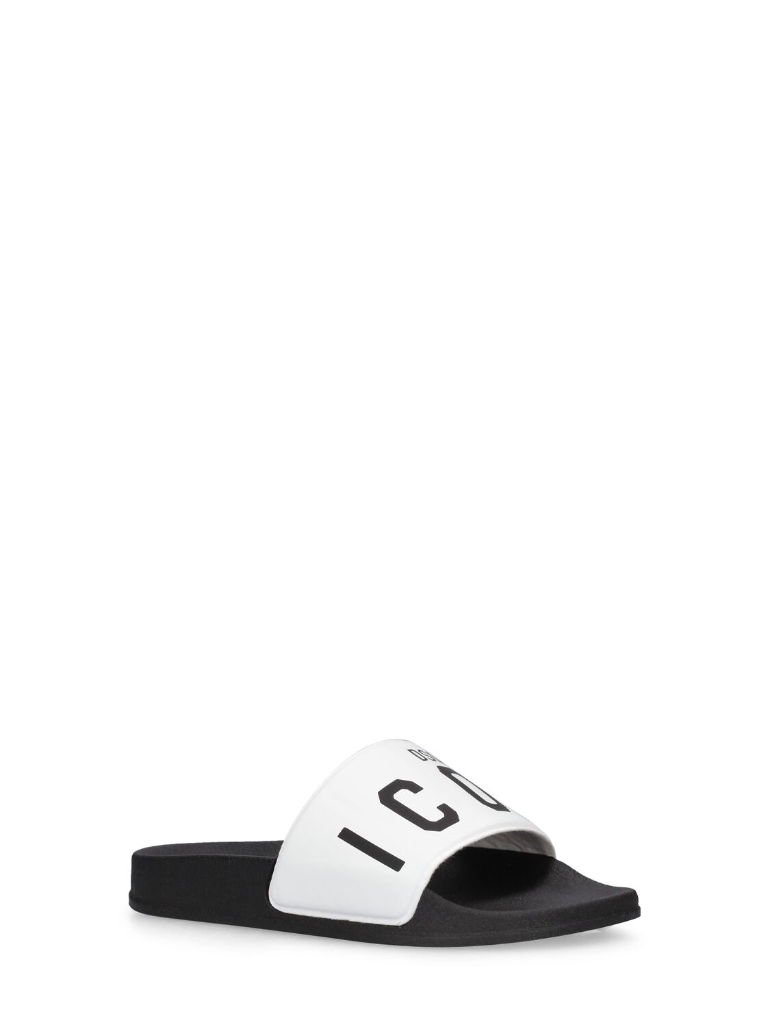 Shop Dsquared2 Logo Print Rubber Slide Sandals In White,black