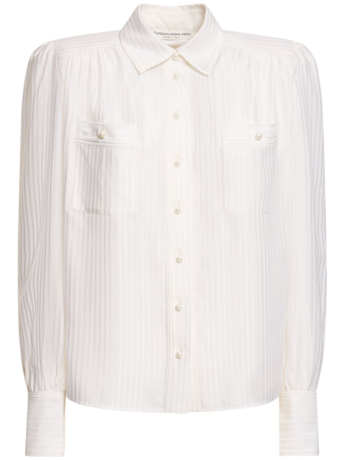 Alessandra Rich Silk Jacquard Shirt W/pockets In White