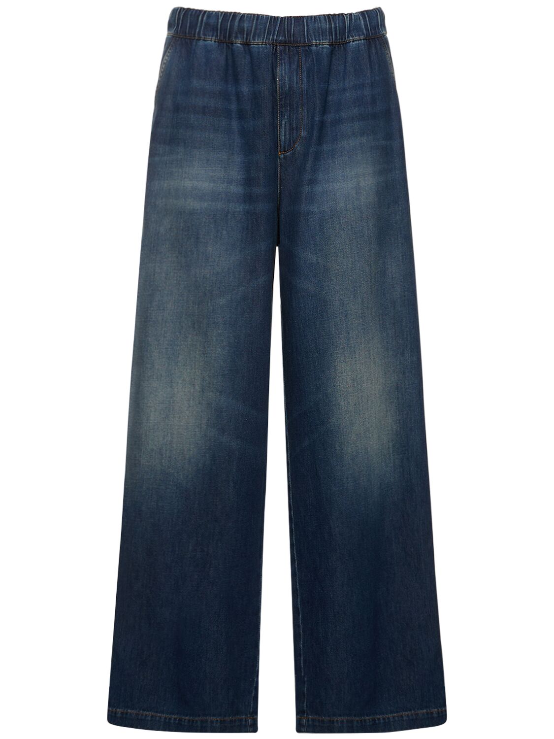 Shop Valentino Loose Denim Drawstring Jeans In Blue