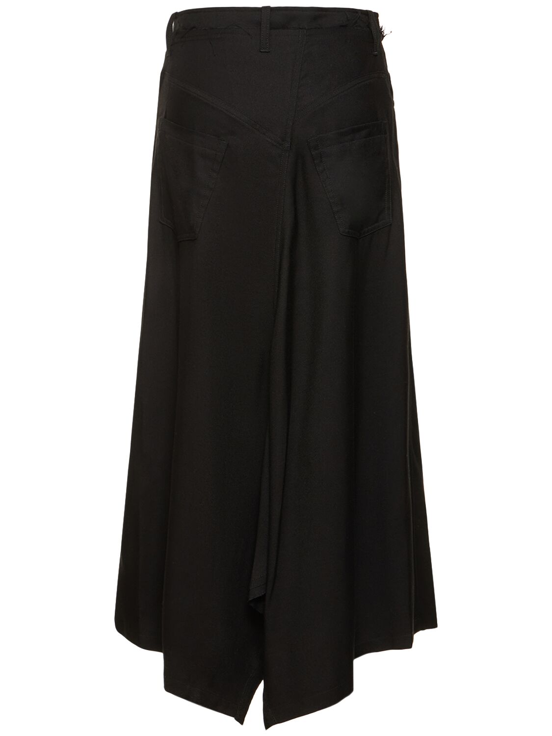 Shop Yohji Yamamoto Wide Structured Twill Midi Skirt In Black