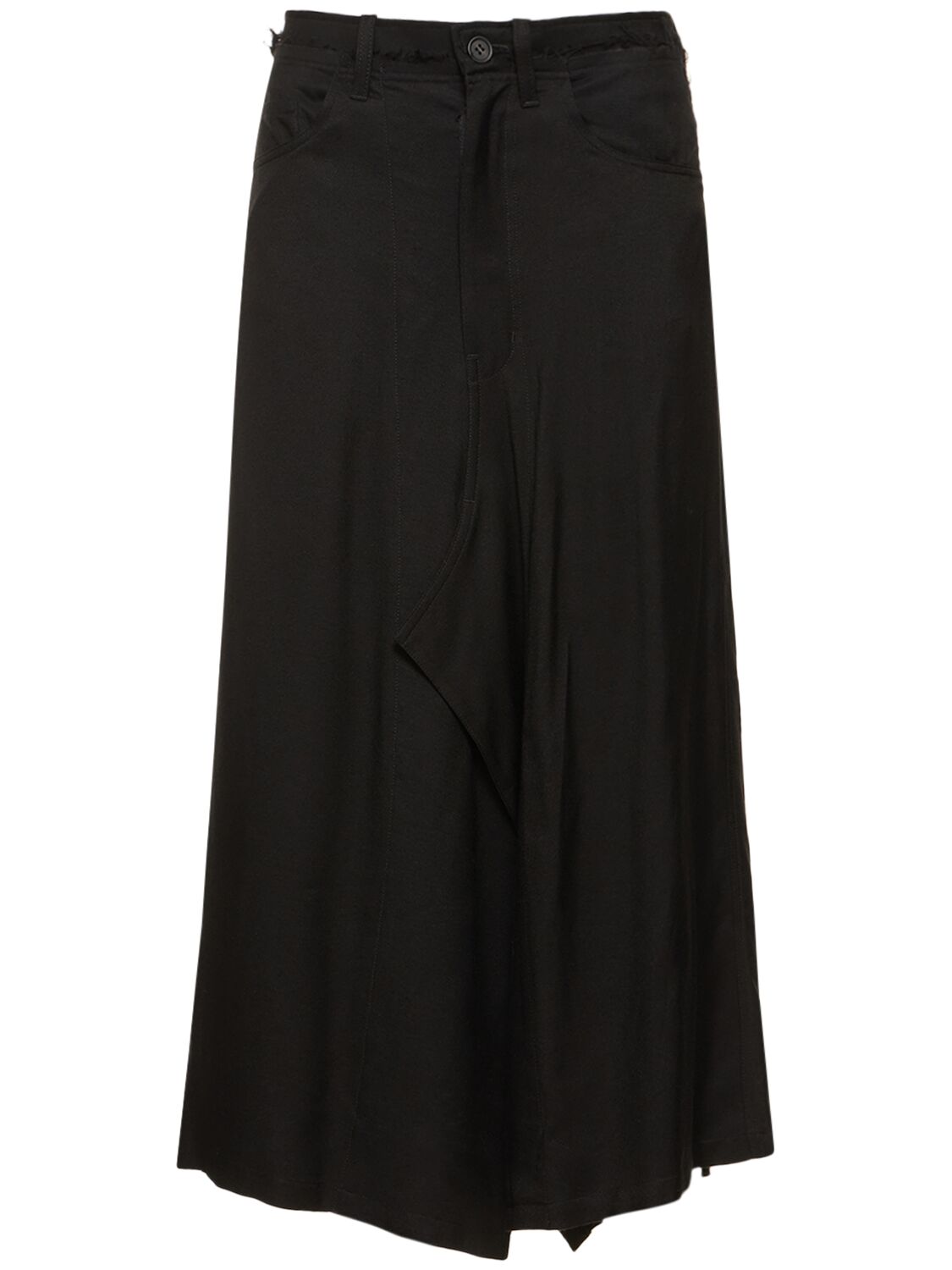 Yohji Yamamoto Wide Structured Twill Midi Skirt In Black