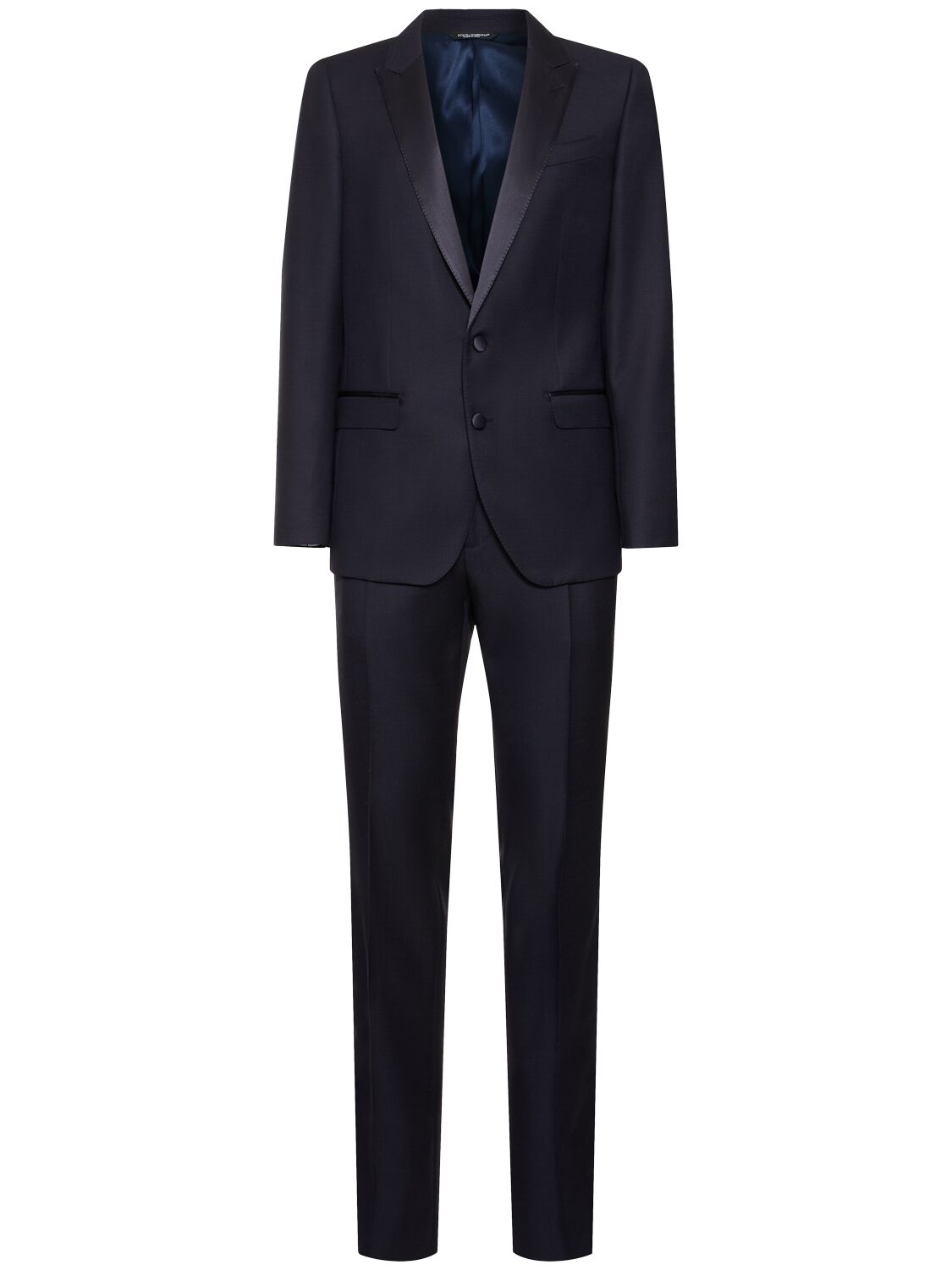 Shop Dolce & Gabbana Wool Pinpoint Tuxedo Suit In Blue