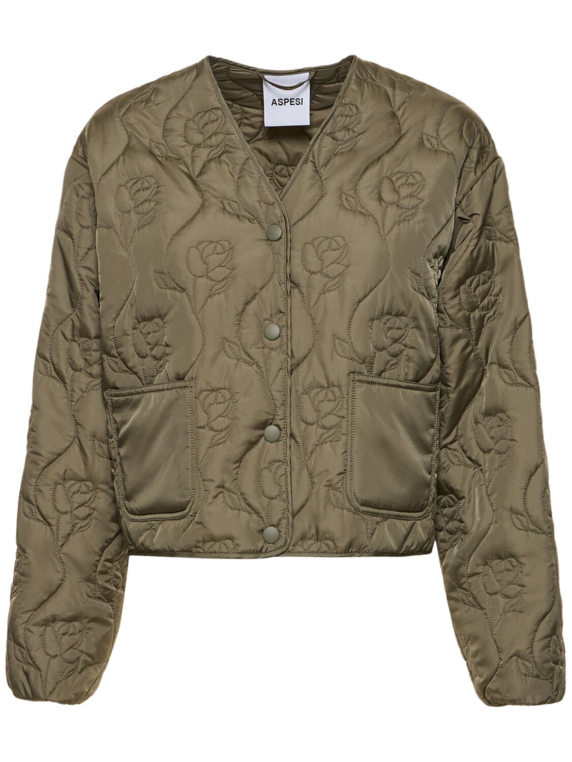 Aspesi Quilted Nylon Short Jacket In Military Green