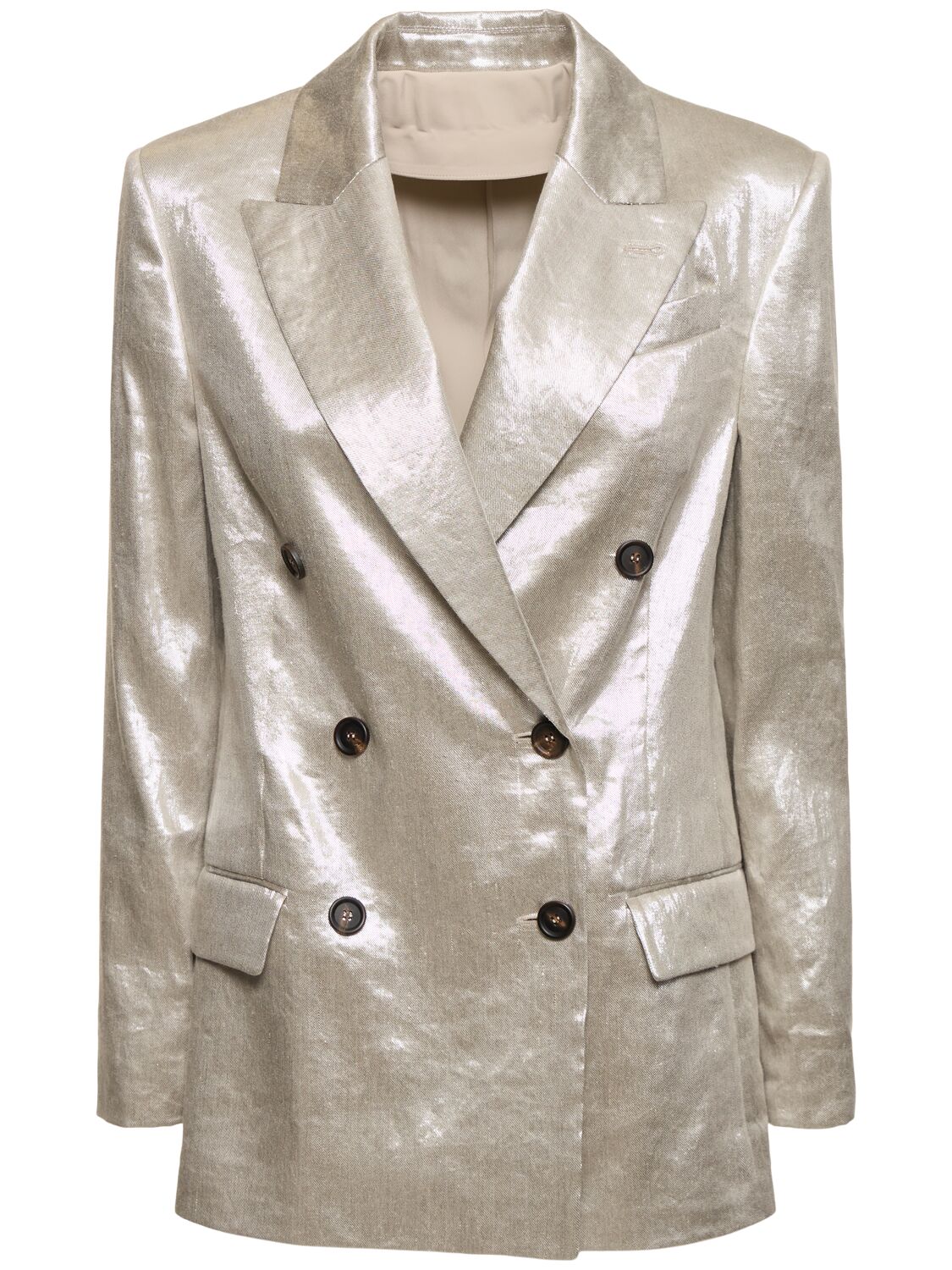 Brunello Cucinelli Metallic Linen Gabardine Jacket In Silver