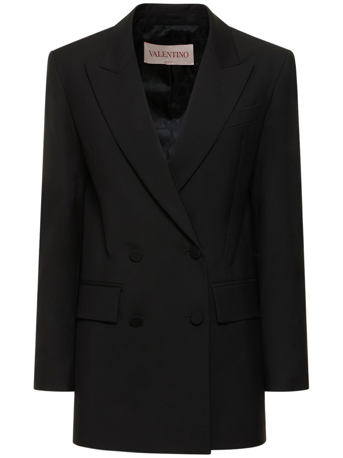 Valentino Wool & Mohair Double Breasted Jacket In Black