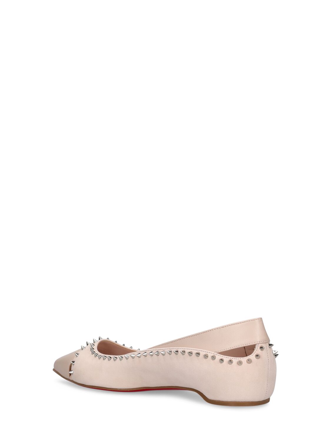 Christian Louboutin Duvettina Leather Spike Red Sole Ballerina Flats In Off White