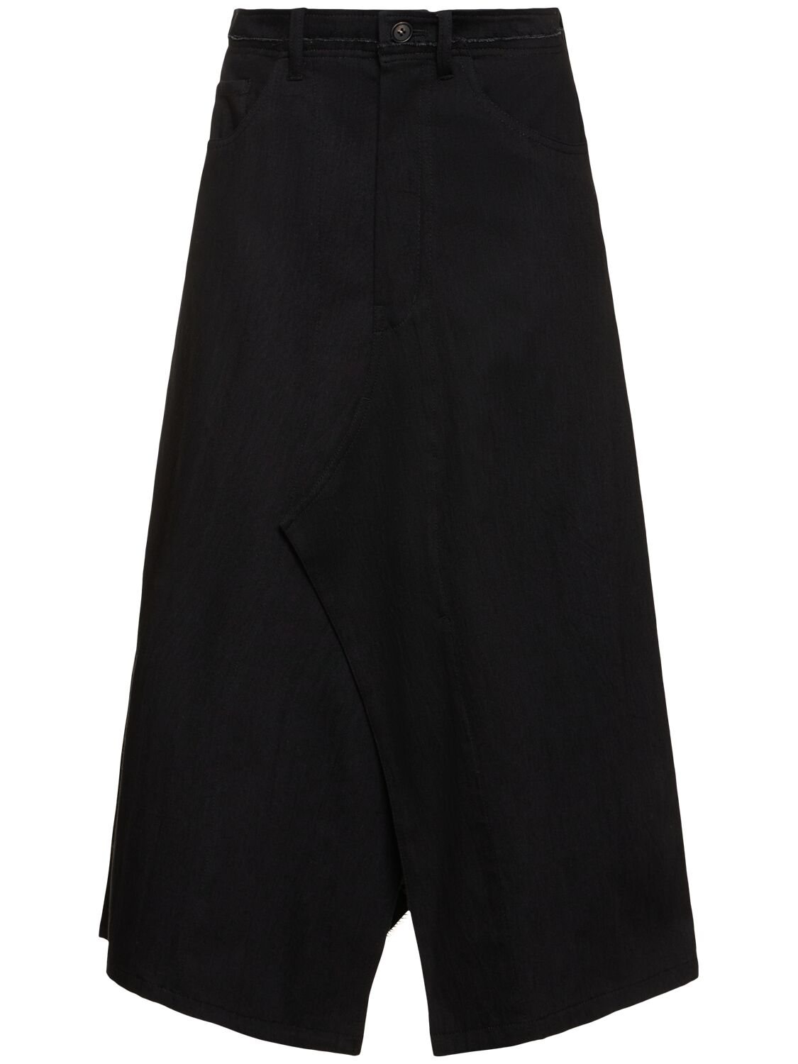 Yohji Yamamoto Wide Structured Cotton Midi Skirt In Black