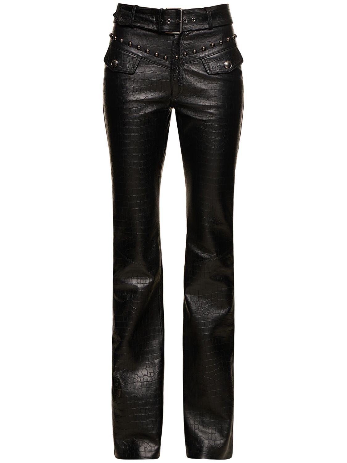 Alessandra Rich Belted Leather Pants In Black