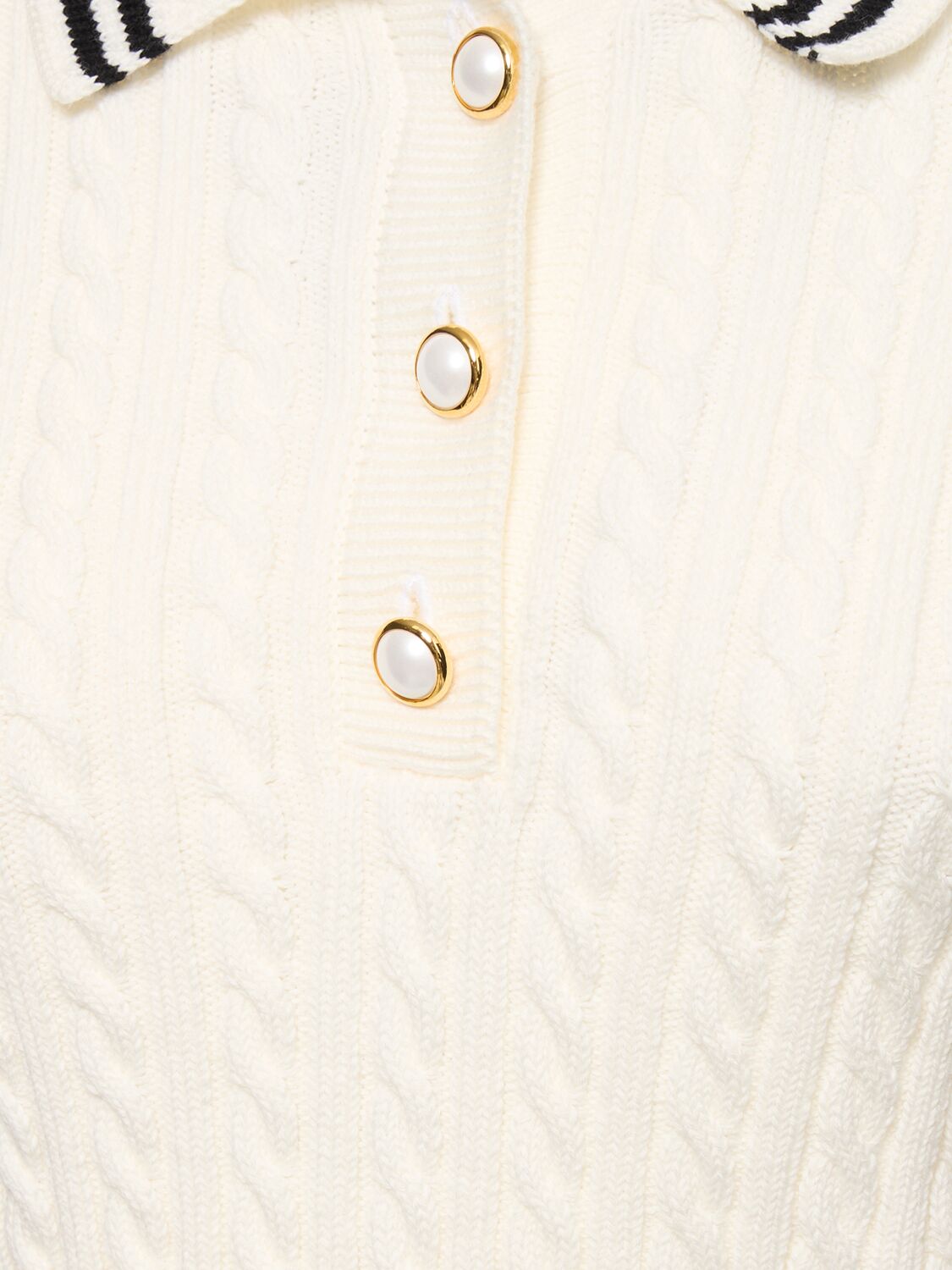 Shop Alessandra Rich Cotton Blend Knit Polo Sweater In White