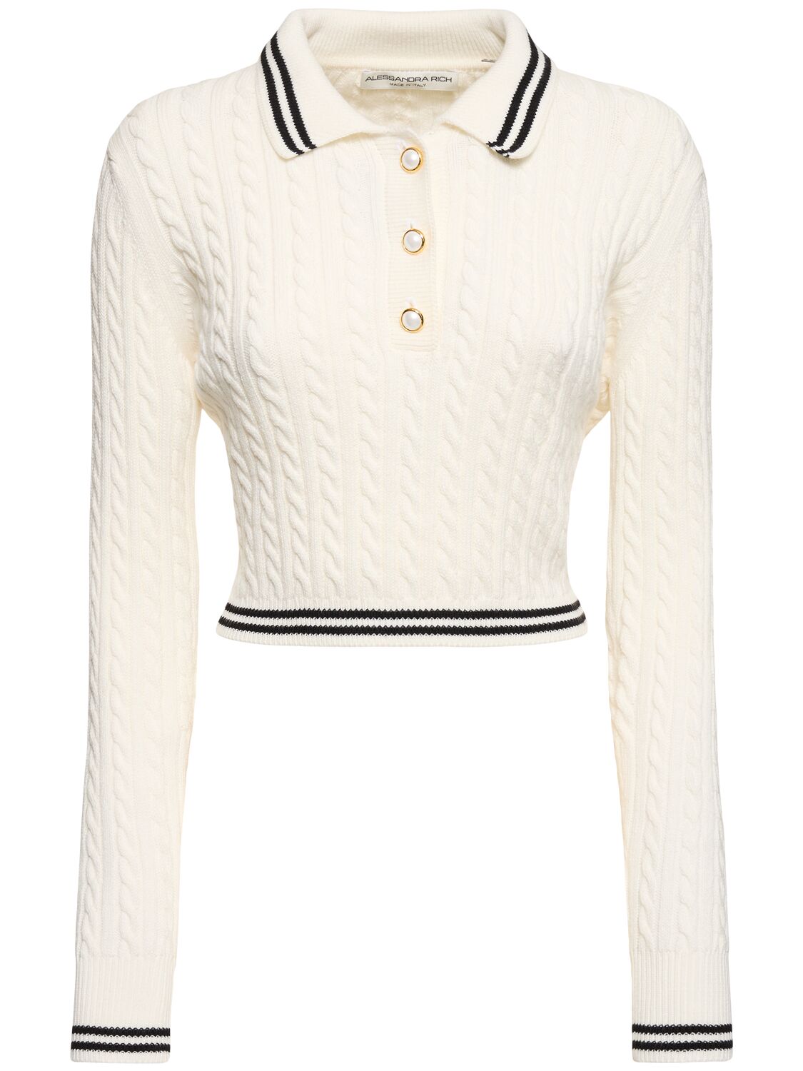 Image of Cotton Blend Knit Polo Sweater