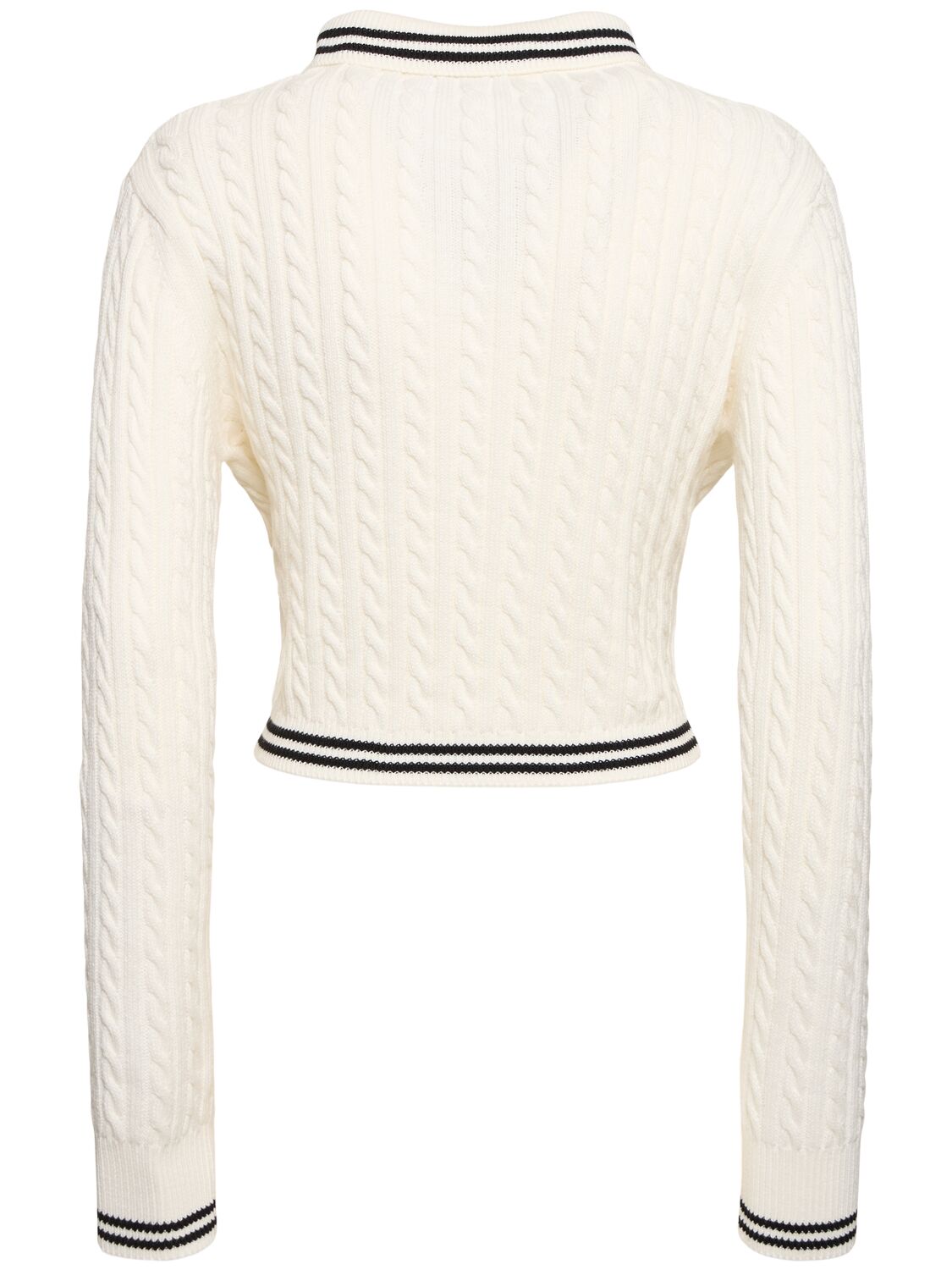 Shop Alessandra Rich Cotton Blend Knit Polo Sweater In White