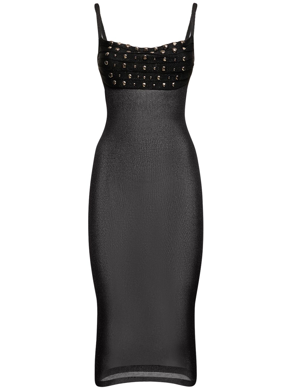 Alessandra Rich Lurex Knit Midi Dress W/ Crystals In Black