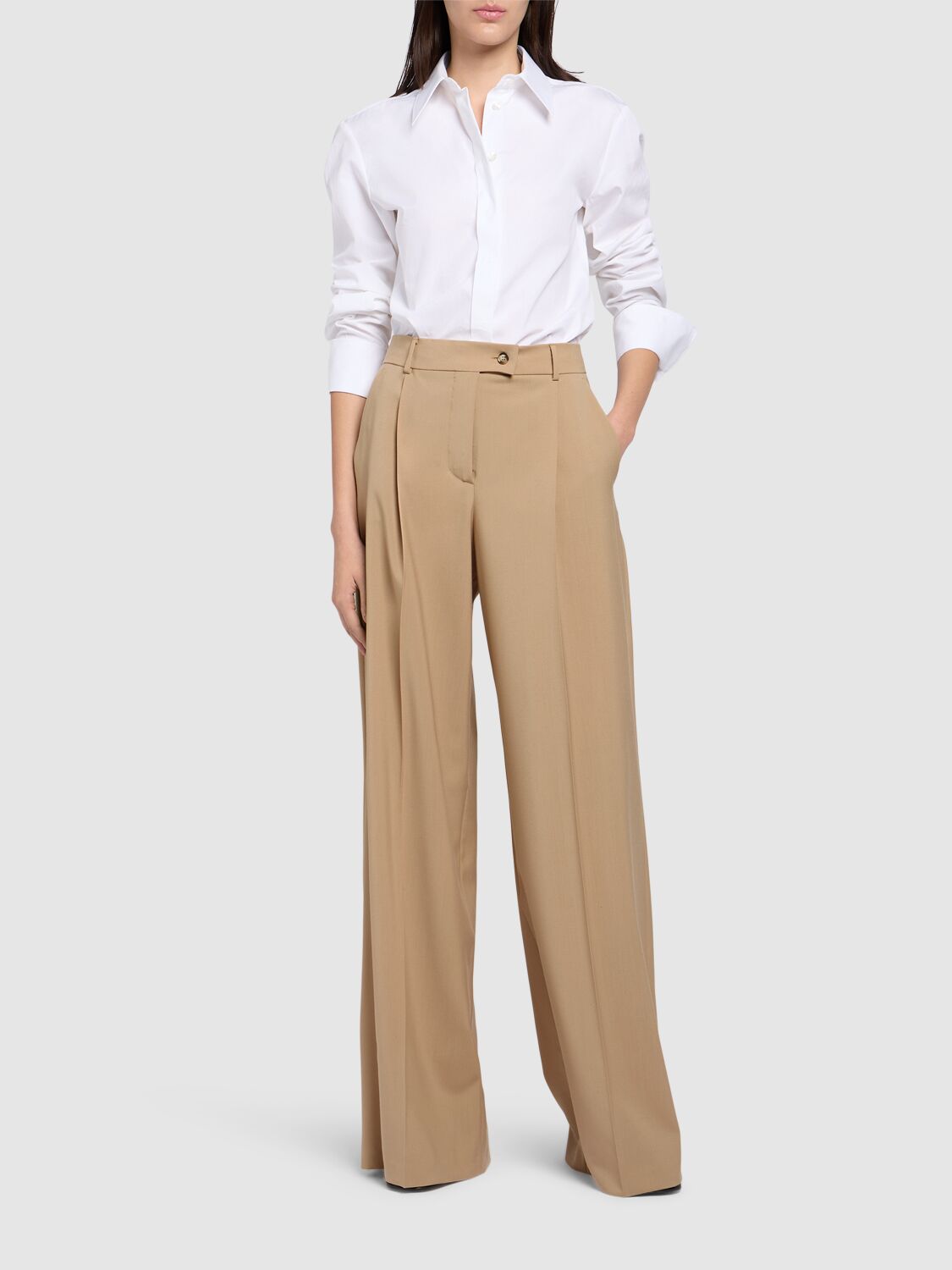 Shop Sportmax Vela Wool Wide Pants In Dark Beige