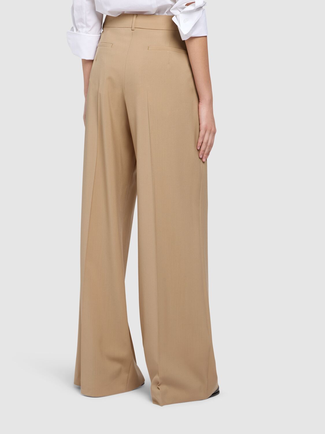 Shop Sportmax Vela Wool Wide Pants In Dark Beige