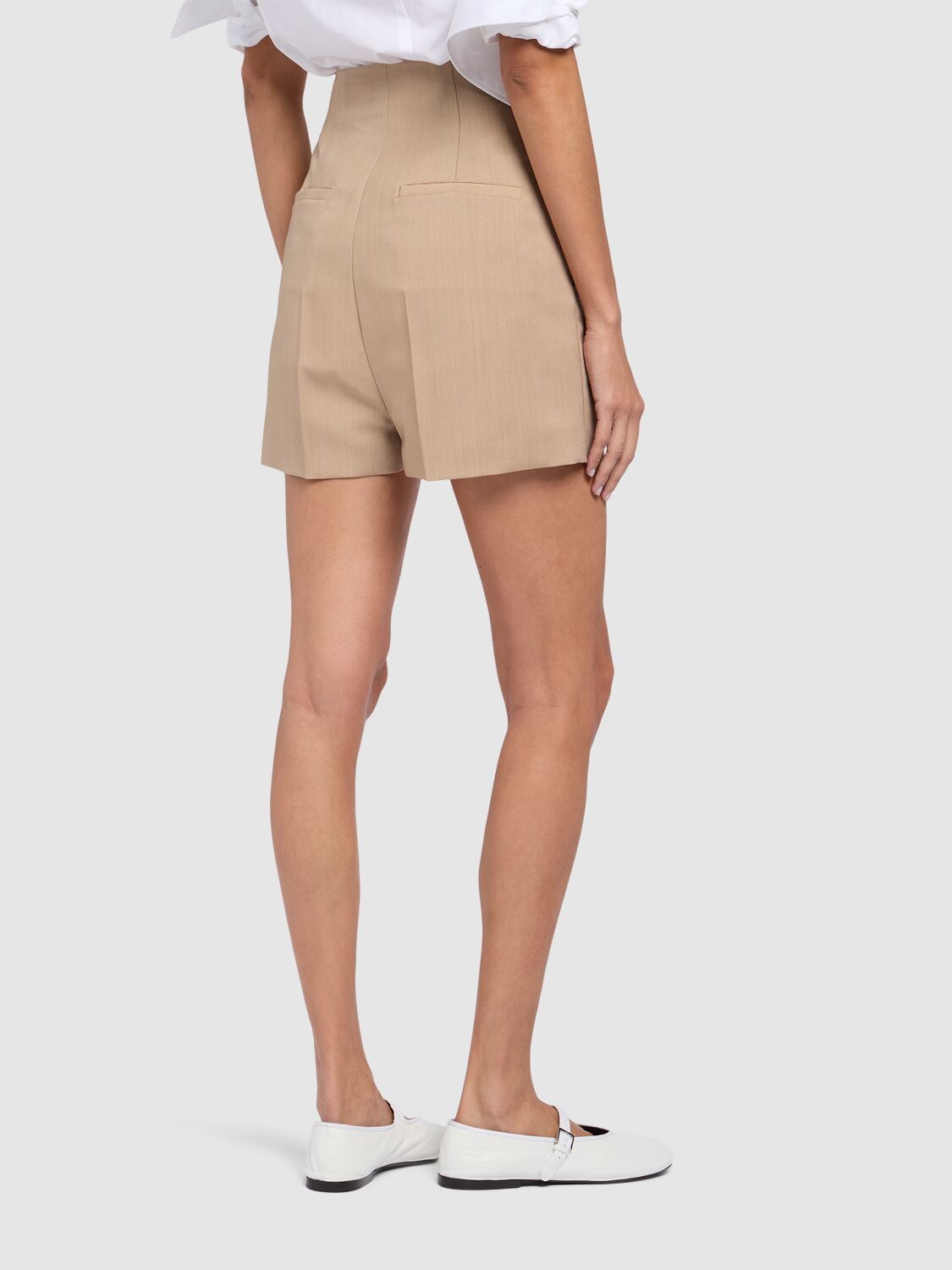 Shop Sportmax Adorato Wool Blend Shorts In Dark Beige