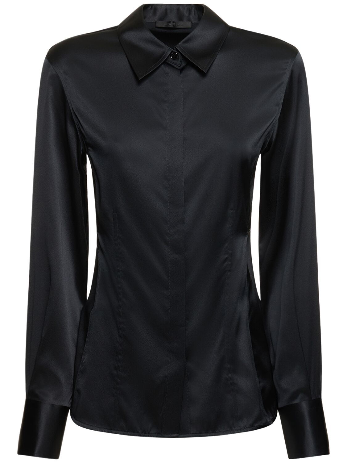 Helmut Lang Seamed Slash Stretch Silk Shirt In Black