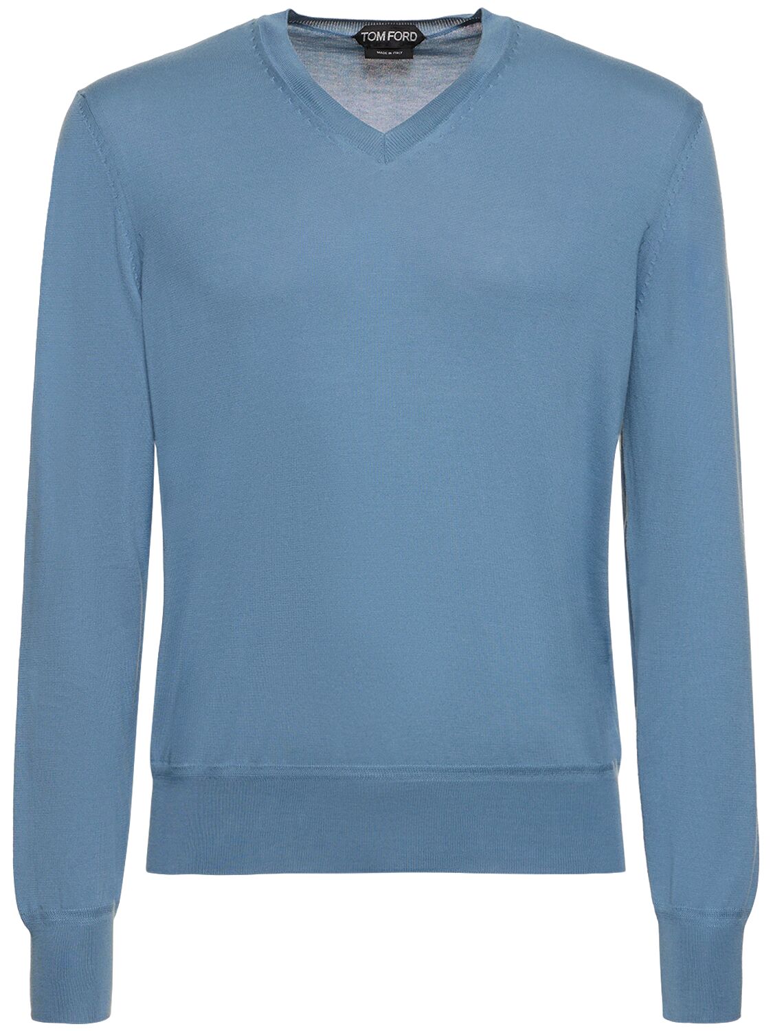 Tom Ford Superfine Cotton V-neck Sweater In Denim  Blue