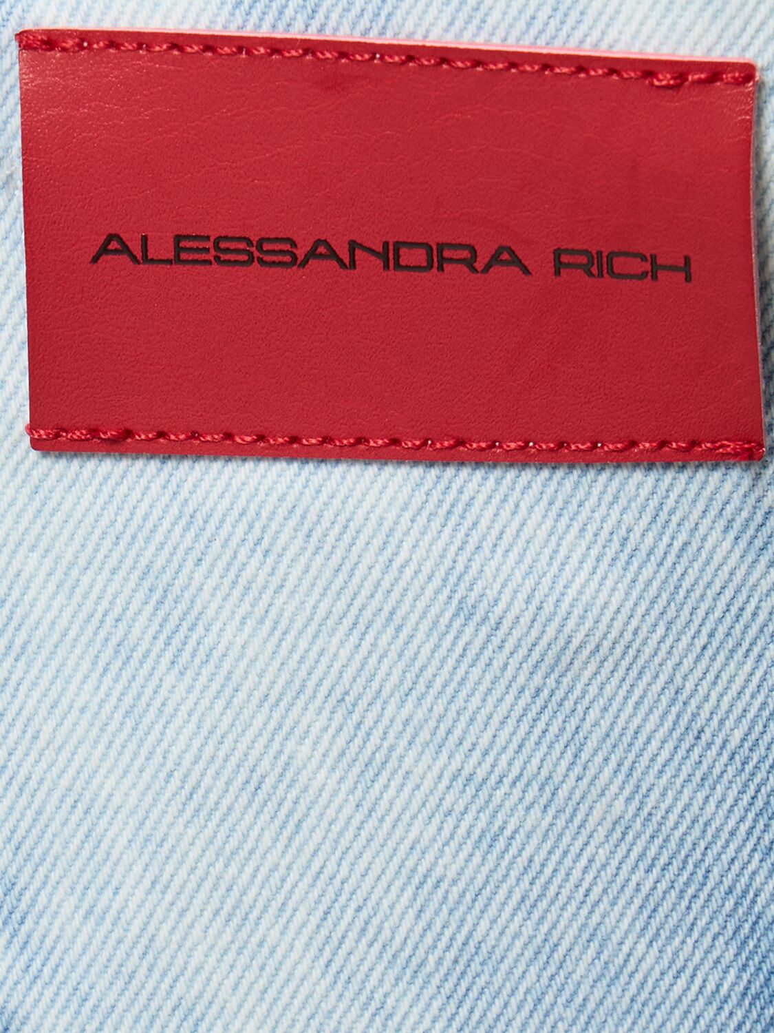 Shop Alessandra Rich Fringed Denim Bustier In Light Blue